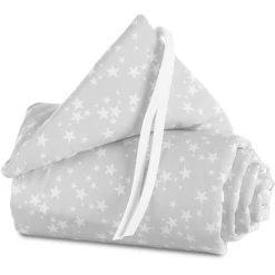 Babybay Nido Piqué Boxspring XXL Gris Perla Estrellas Blanco