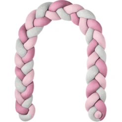 Nordic Coast Company Cojín Protector De Cuna Trenzado Trio Rosa/frambuesa/gris